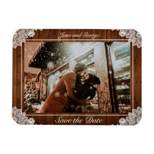 Ímã Casamento Rustic Wood & White Lace