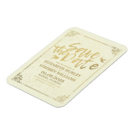 Ímã Casamento Salva A Data Dourada Script Frame Floral