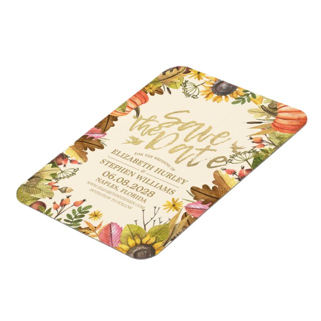 Ímã Casamento Salvar A Data De outono Deixa Pumpkin (Left Side)