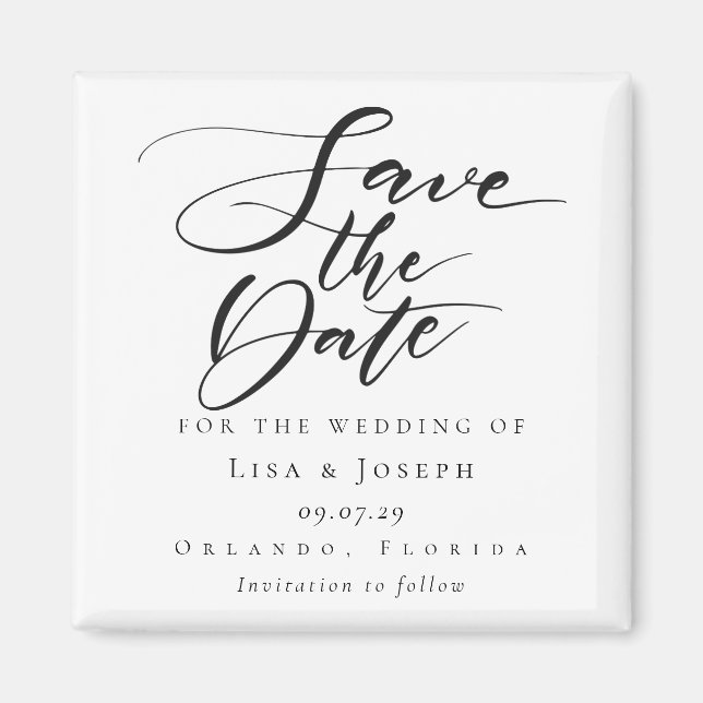 Imã Casamento Salvar a Data Elegante Preto e Branco  (Frente)
