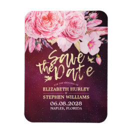 Ímã Casamento Salvar A Data Penas Florais Vermelha Bor