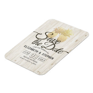 Ímã Casamento Salve A Data Dourada Do Abacaxi Madeira 