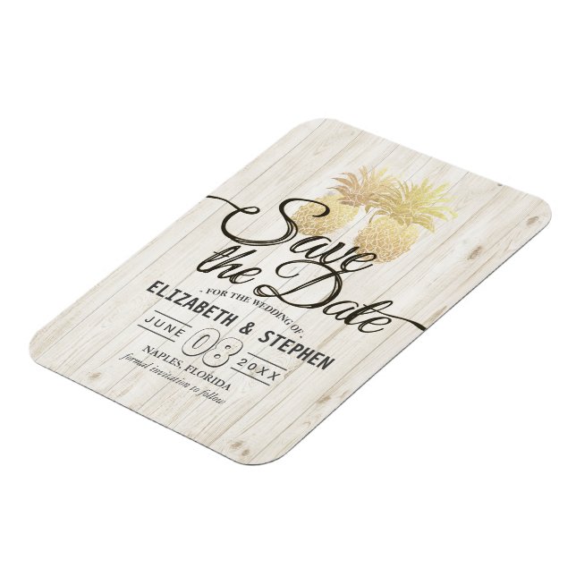 Ímã Casamento Salve A Data Dourada Do Abacaxi Madeira  (Left Side)