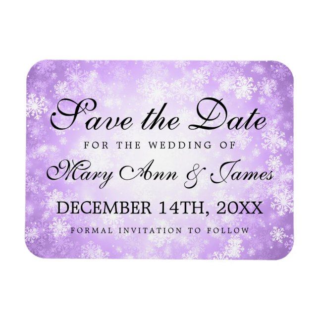 Ímã Casamento Salve A Data Purple Winter Wonderland (Horizontal)