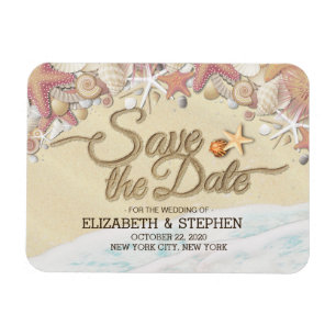 Ímã Casamento Salve A Data Summer Sandy Beach Starfish