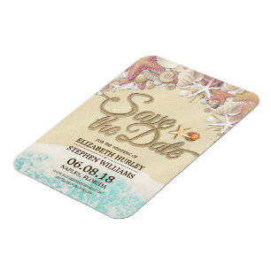 Ímã Casamento Salve A Data Summer Sandy Beach Starfish