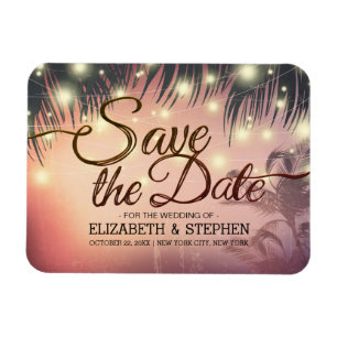 Ímã Casamento Salve A Data Verão Praia Palm Tree Ligh