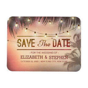 Ímã Casamento Salve A Data Verão Praia Palm Tree Ligh