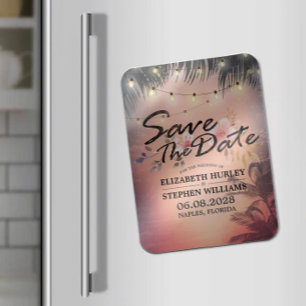 Ímã Casamento Salve A Data Verão Praia Palm Tree Ligh
