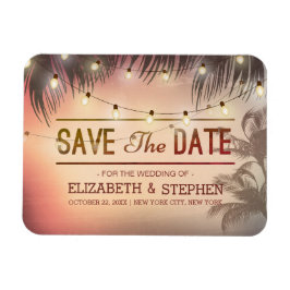 Ímã Casamento Salve A Data Verão Praia Palm Tree Light