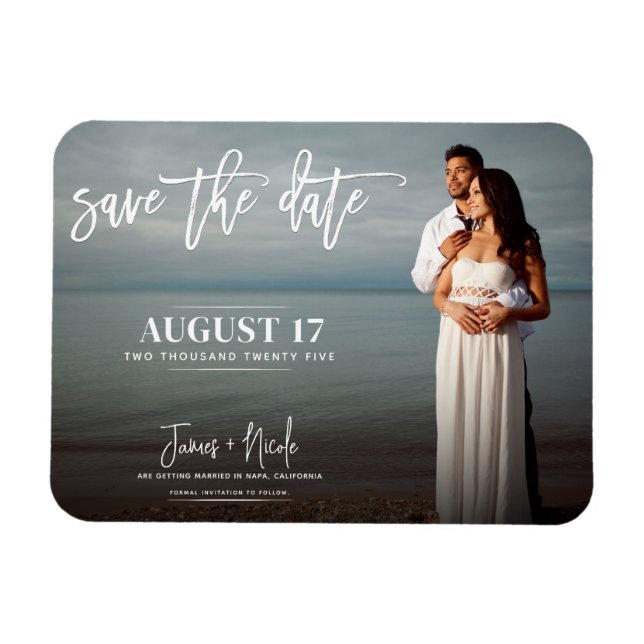 Ímã Casamento Save the Date Foto Script Moderno e Tend (Horizontal)