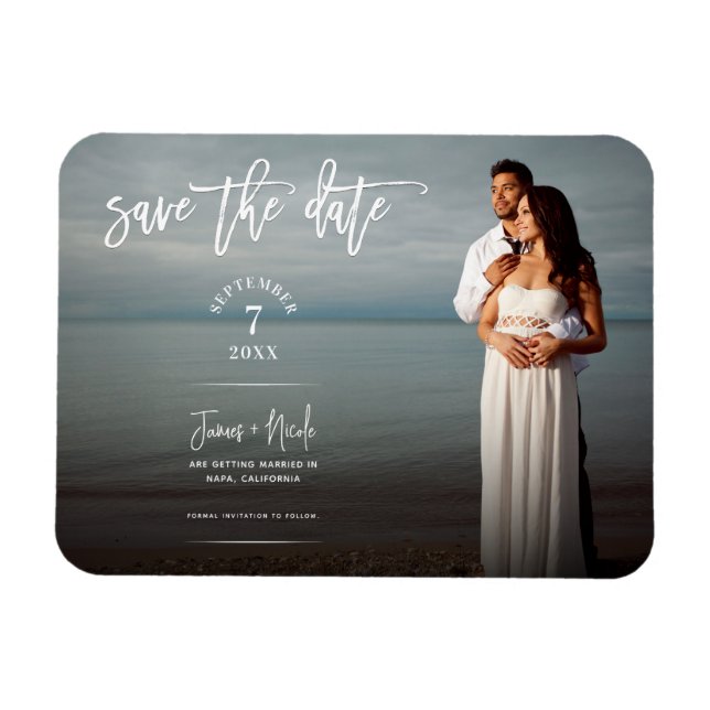Ímã Casamento Save the Date Foto Script Moderno e Tend (Horizontal)