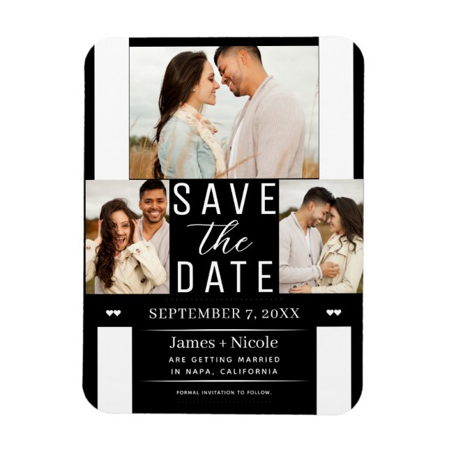 Ímã Casamento Save the Date Preto e Branco Moderno com (Vertical)