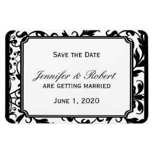Ímã Casamento tema damasco branco e preto chic Salvar