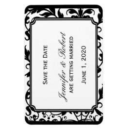 Ímã Casamento tema damasco branco e preto chic Salvar