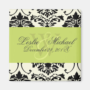 Imã Casamento tema damasco de Monograma Preto + Branco