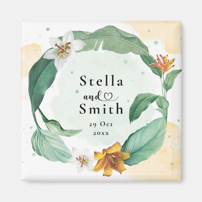 Imã Casamento Tropical Floral Colorida (Frente)