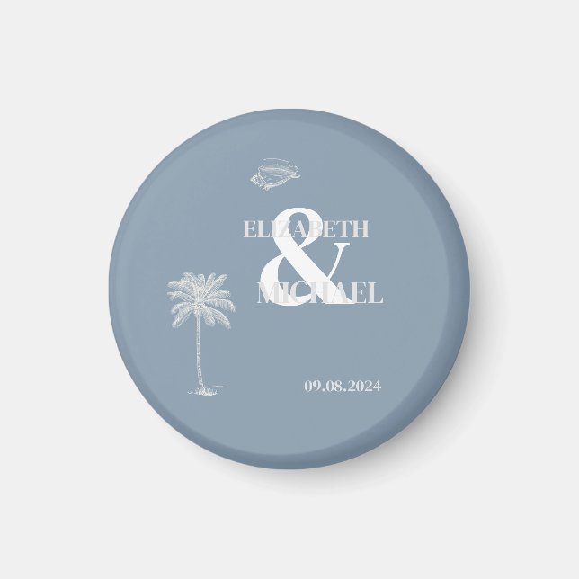 Imã Casamento Tropical Minimalista Azul Poeirento (Frente)