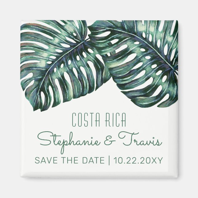 Imã Casamento tropical Monstera Salve a Data (Frente)