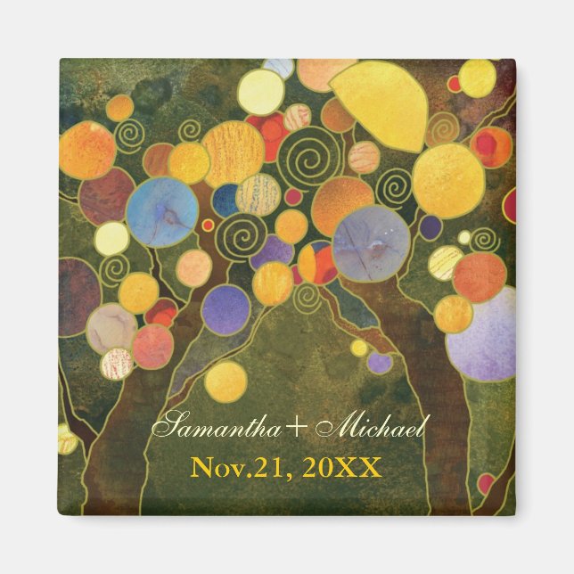 Imã Casamento Verde de Árvores de Amor Salvar Data (Frente)