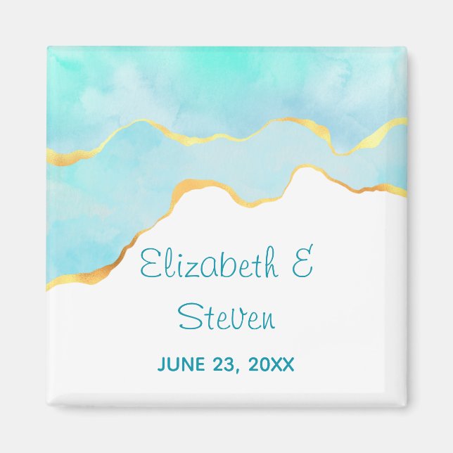 Imã Casamento Verde Tropical Tranquilo com Borda Doura (Frente)