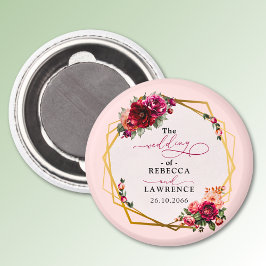 Imã Casamento vermelho-quic, floral e dourado falso