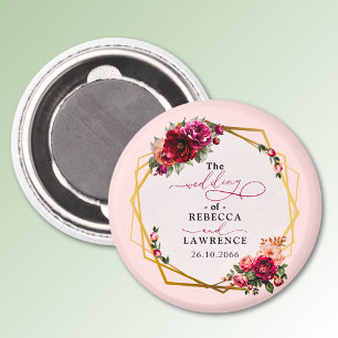 Imã Casamento vermelho-quic, floral e dourado falso