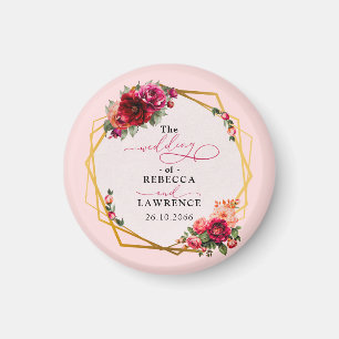 Imã Casamento vermelho-quic, floral e dourado falso