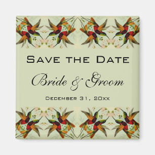 Imã Casamento Vintage Save the Date Beija-flores Flore