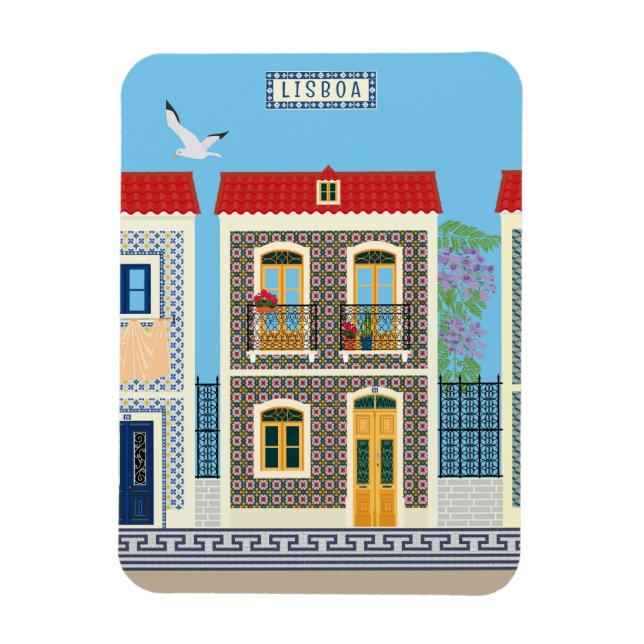 Ímã Casas bonitas em português com azulejos ou azulejo (Vertical)