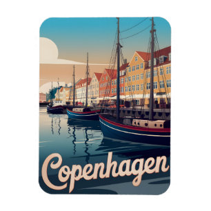 Ímã Casas coloridas vintage Copenhague barcos presente