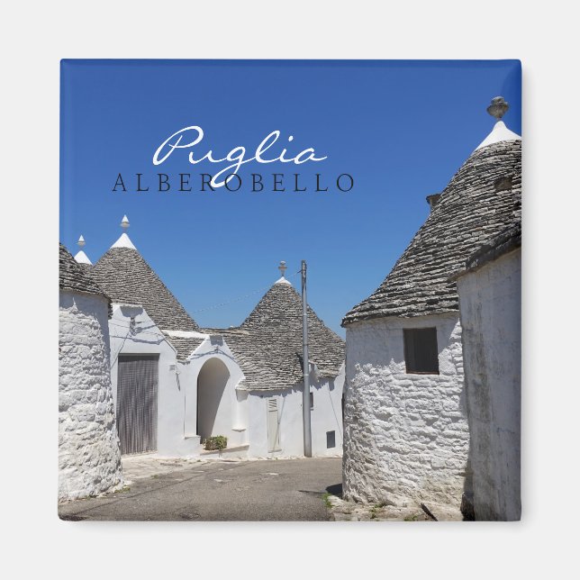 Imã Casas de Trulli em Alberobello, ímã de texto Pugli (Frente)