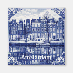 Imã casas do canal de Amsterdã ímã quadrado
