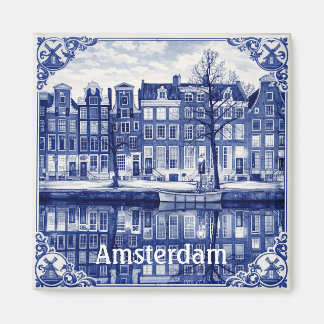Imã casas do canal de Amsterdã ímã quadrado