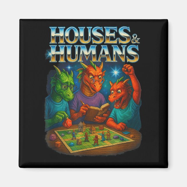 Imã Casas E Humanos Divertido Jogo Rpg Jogadores Homen (Frente)