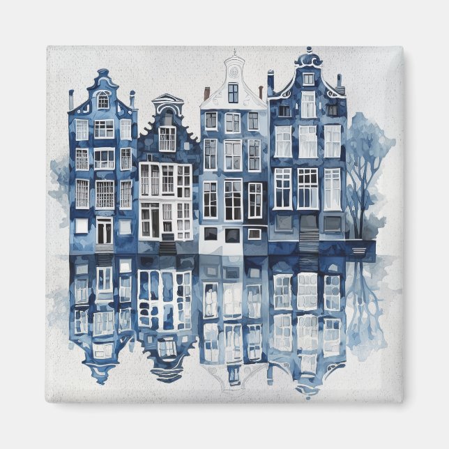 Imã Casas tradicionais do estilo Delft azul e branco (Frente)
