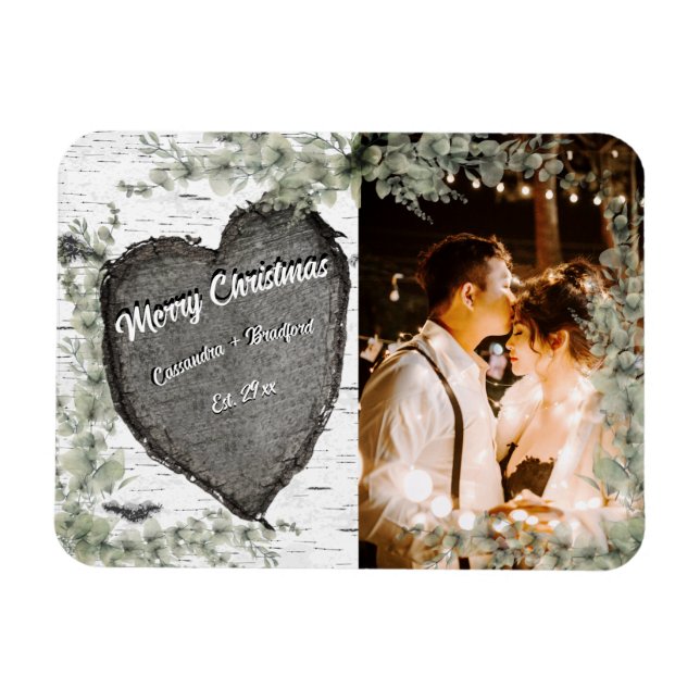 Ímã Casca de Madeira Rústica Coração Eucalipto Verde (Horizontal)