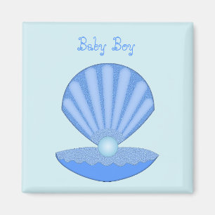 Imã Casca de Ostra Blue Baby Boy e Pearl personalizado