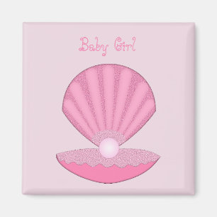 Imã Casca de Ostra e Pérola de Bebê Rosa Personalizada