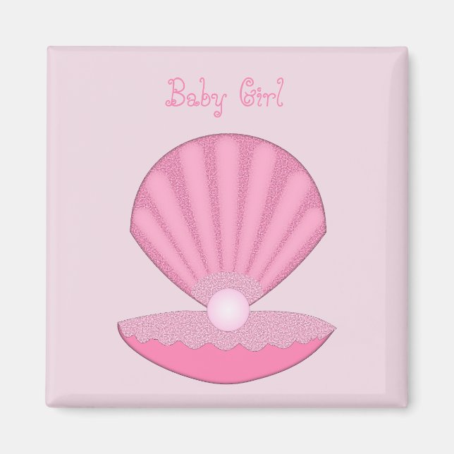 Imã Casca de Ostra e Pérola de Bebê Rosa Personalizada (Frente)