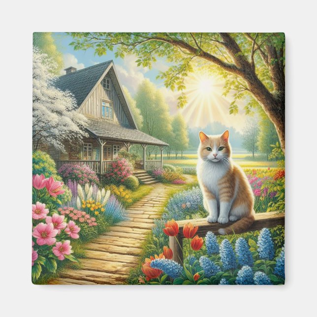 Imã Casca de primavera/jardim e gato (Frente)
