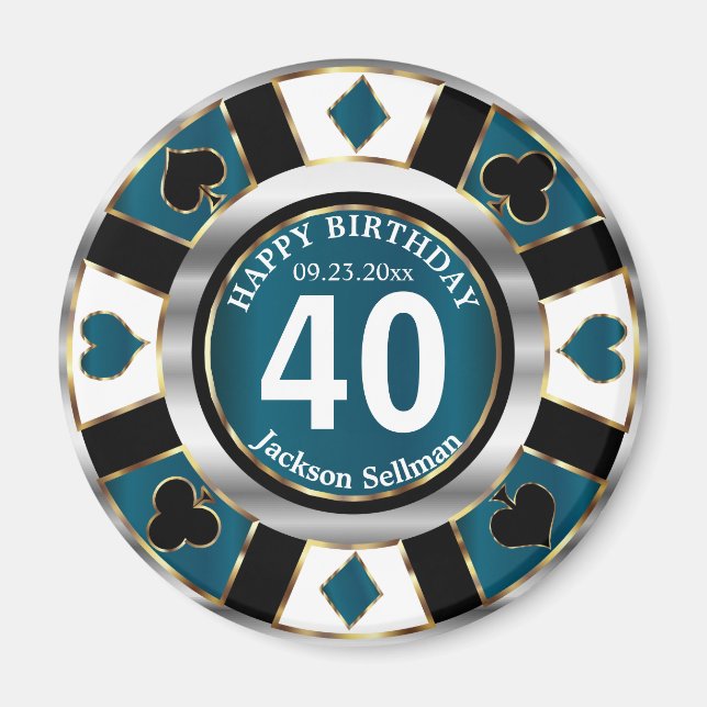 Imã Casino Chip Las Vegas Aniversário - Azul Teal (Frente)
