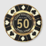 Imã Casino Chip Las Vegas Aniversário - Creme e Dourad<br><div class="desc">📌 POR FAVOR LEIA!! 🥇 UM DESIGN DE ARTE DE DIREITOS AUTORAIS ORIGINAL, DE Donna Siegrist, DISPONÍVEL SOMENTE NO ZAZZLE! O Chip Poker de Las Vegas Estimulou o Magnet de Aniversário num design de creme e ouro falso pronto para personalizar. Este design funciona bem para qualquer aniversário como aniversário de...</div>