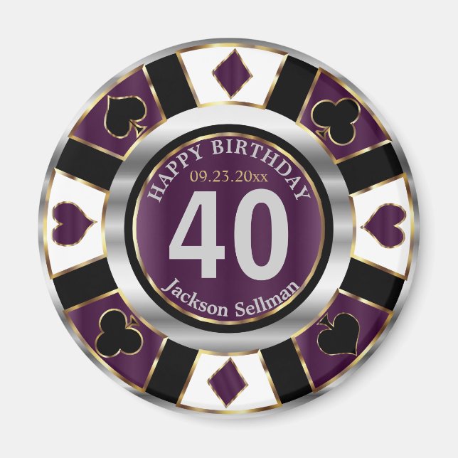 Imã Casino Chip Las Vegas Aniversário - Plum Purple (Frente)