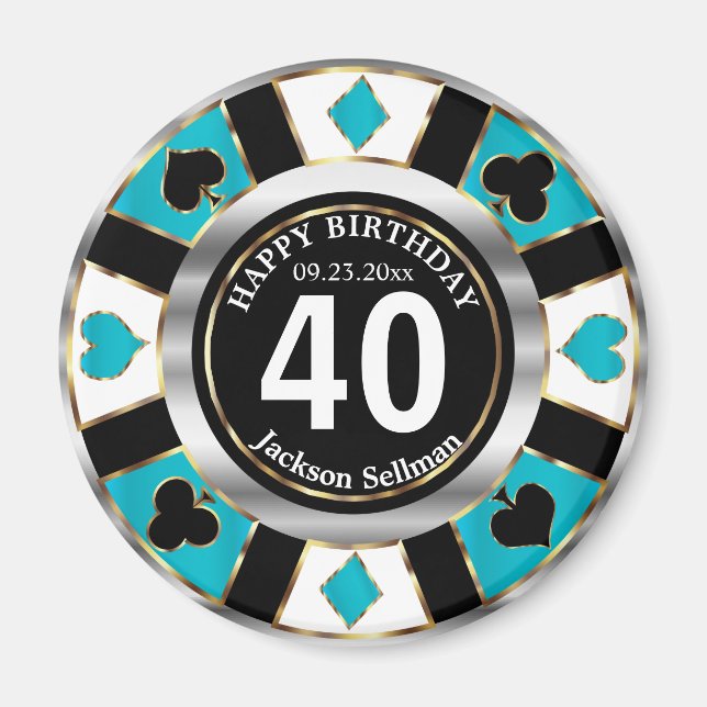 Imã Casino Chip Las Vegas Aniversário - Turquoise Blue (Frente)