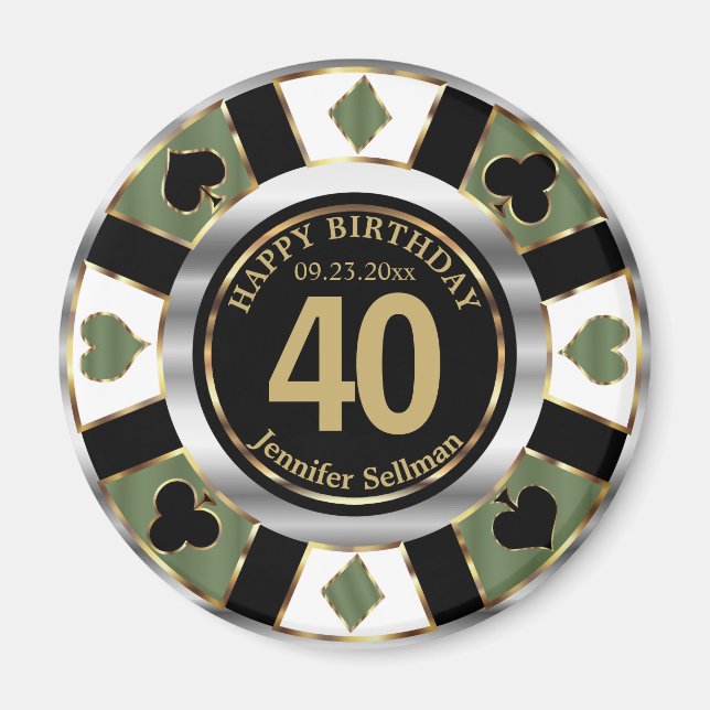 Imã Casino Chip Las Vegas Aniversário - Verde (Frente)