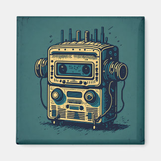 Imã Cassete de rádio de robô fofo da Pegatina Redonda