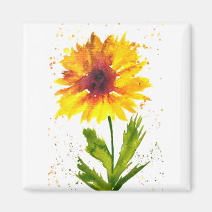 Imã Castanha-do-sol de girassol amarelo-aquarela