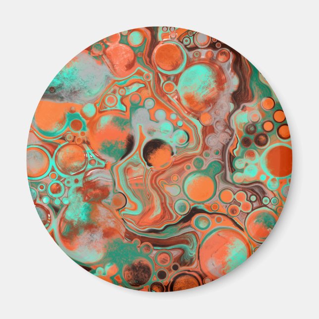 Imã Castanho, Teal, Laranja Marble, Arte Fluida (Frente)