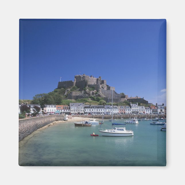 Imã Castelo Mount Orgueil e porto, Gorey, Jersey (Frente)